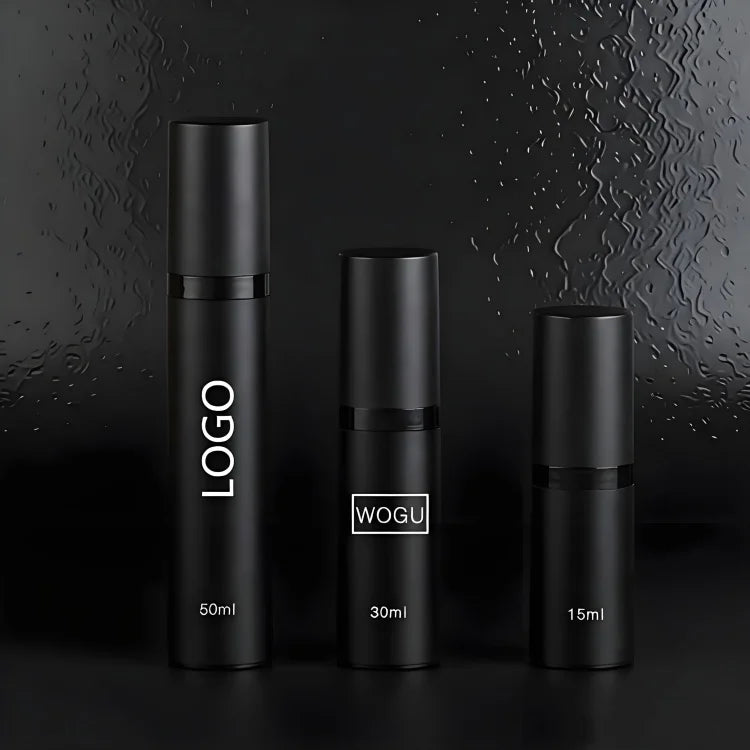 WOGU Matte Black Serum Airless Bottle 15ml 30ml 50ml Empty Skincare Foundation Cosmetic Packaging AS Plastic Lotion Pump Bottle
