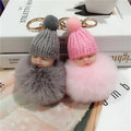 Sleeping Baby Doll Keychain Pompom Faux Fur Ball Car Key Ring Baby Toy Women Key Holder Bag Pendant Gifts Key Chain Trinket
