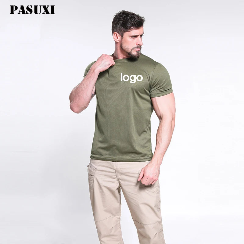 PASUXI Custom Men's Sports Quick-Drying Top Round Neck Short Sleeves Fitness Tights Solid Color Digital Print Formal Style