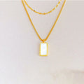 Trendy Gold Plated Titanium Stainless Steel Triple Layers Paperclip Link Chain Square Shell Pendant Necklace for Women Girls
