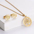 DAICY Women 18k Gold Plated Dubai Tree of Life Necklace Earrings Stainless Steel Jewelry Set