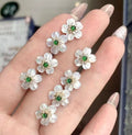 Spiritual Healing Crystal Natural Jadeite Flower 925 Sterling Silver Ear Studs for Anti Anxiety