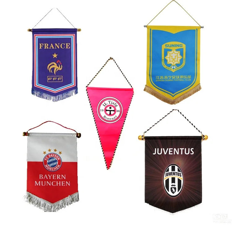 Custom Football Club Exchange Flags Double Side Printing Sports Pennant Sublimation Triangle Tassel Flags
