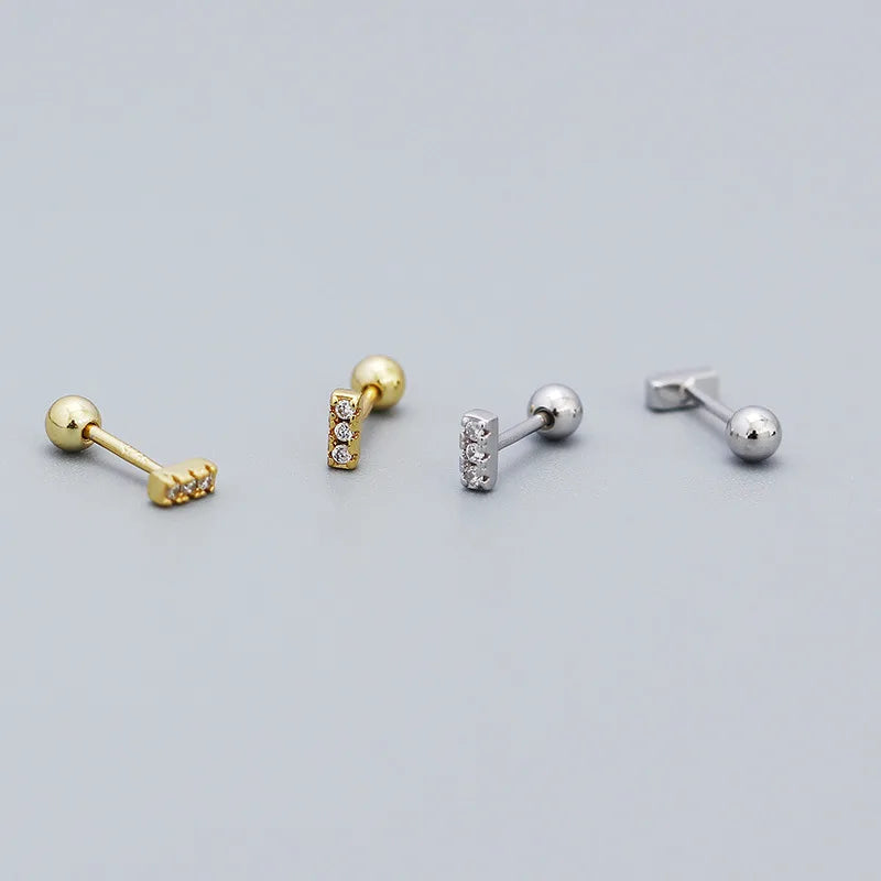 Fashion 925 Sterling Silver Jewelry Single Row Zircon 18K Gold Plated Sterling Silver Stud Earrings for Women