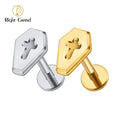 Right Grand 16G Gothic Coffin With Cross ASTM F136 Titanium Internally Threaded Ear Cartilage Helix Labret Stud