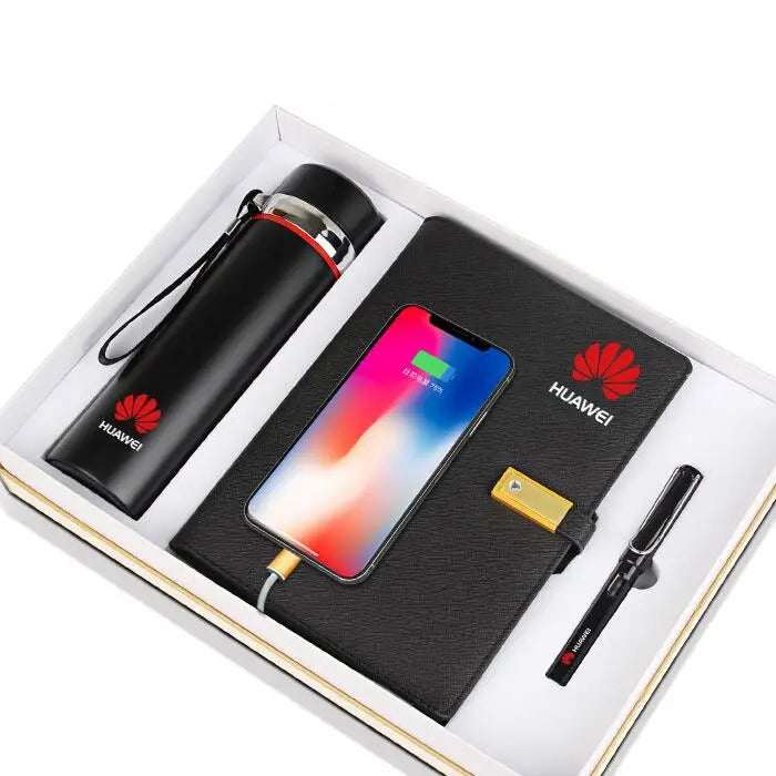 Company Promotional Gifts Custom logo Agenda 2023 Set Electronic Diary Powerbank Notebook with Wireless Charger Usb+pen+bottle