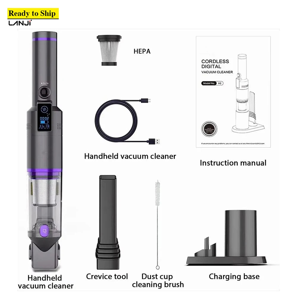 H2-BLDC100W 13KPA Handheld Cordless Vacuum Cleaner USB Type-C Charging Port Car Aspirateur Small Cordless Stick Stofzuiger