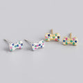 Factory Dropshipping Silver Earrings Jewelry Bow Colored Zircon S925 Sterling Silver Stud Earrings Stud Earrings Women