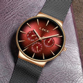 LIGE LG9936 Factory Sample Quartz Watch for Men Red Big Dial Ultrathin Luminous Small Three Needle Mesh Stainless Steel Band