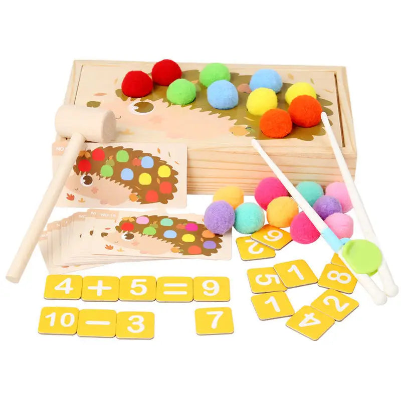CPC CE Children Wooden Whack a Mole Knocking Down Hedgehog Math Clip Beads Game Educational Teaching Aids Toys for Kids