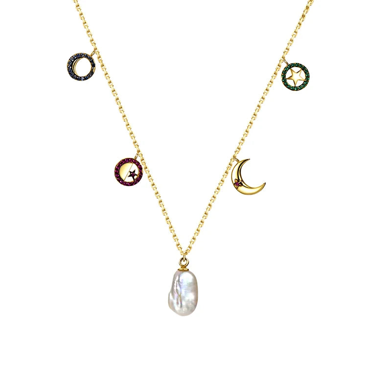 Fashion Gold Plated Charm Necklace Silver 925 Baroque Pearl Necklace Natural Freshwater Pearls Necklace