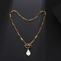 Temperament Female Paper Clip Chain Necklace Special Shaped Baroque Freshwater Pearl Stone Stainless Steel Necklaces Women