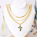 New Arrival Stainless Steel Zircon Cross Pendant Necklace Tarnish Free Multi Layer Gold Necklace Jewelry for Women