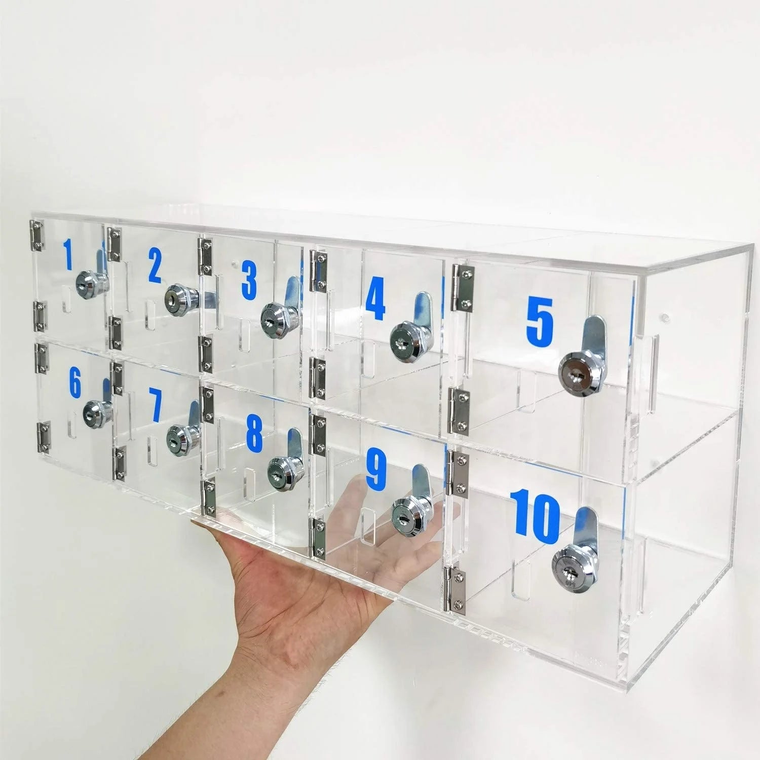 Clear Cell Phone Locker with Door Locks and Keys Wall-Mounted Storage Cabinet Acrylic Box with Lock Acrylic Locker Containers