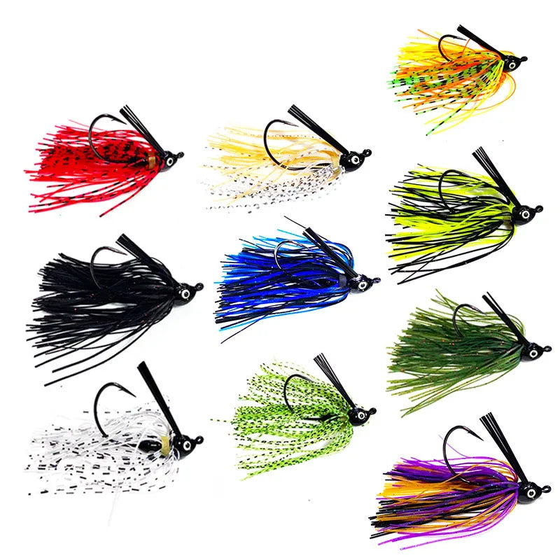 Top Right RJ003C 7g/10g/14g Bass Fishing Lure Rubber Skirt Jig Lure Artificial Plastic Skirts Casting Bass Fishing Flipping Jig