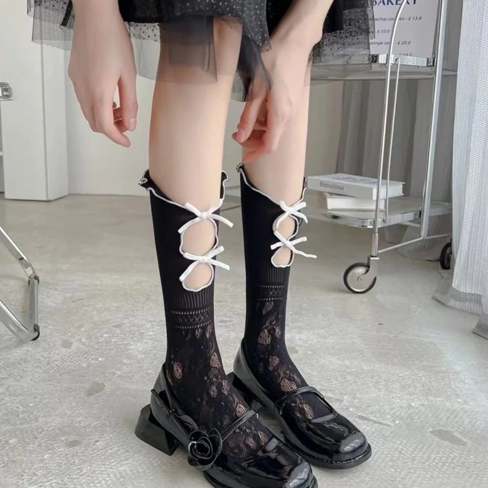 Wholesale Luxury Spring Women's Breathable Quick Dry Spandex/Cotton Knitted Crew Socks Hollow Mesh Daily Use In-Stock