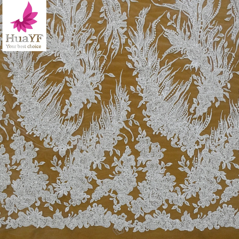 2022  Wholesale French Lace Tulle Sequence Elegant Wedding Lace Beaded Dubai Market HY1425