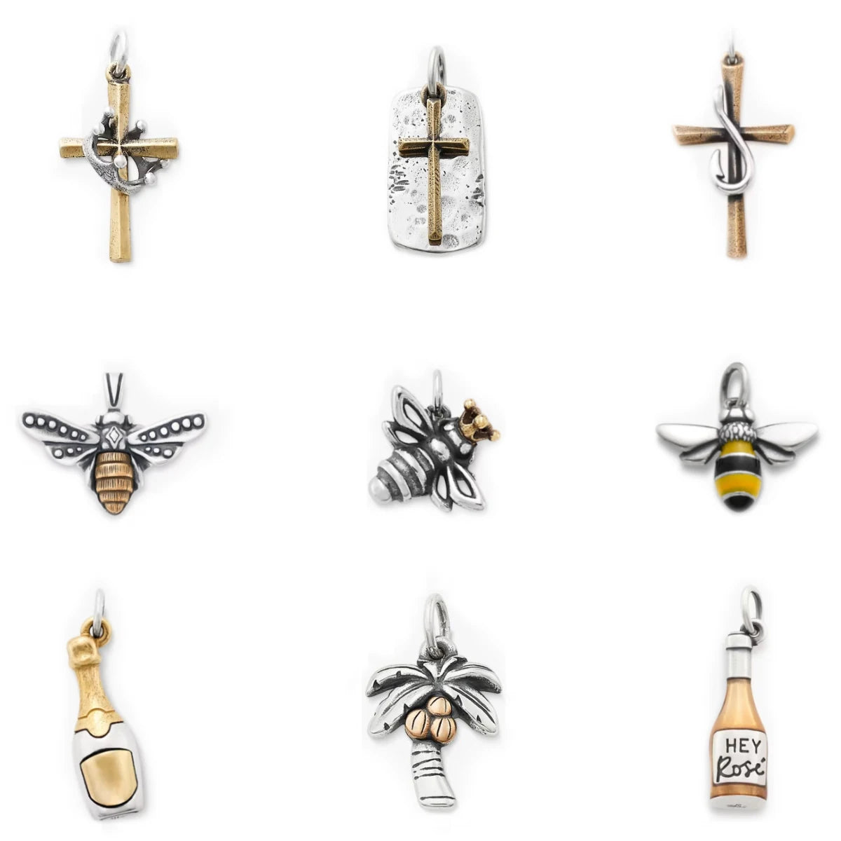 Wholesale 925 Sterling Silver Charm Antique Silver Charms Cross Bee Bottle Charm for Women Men Children