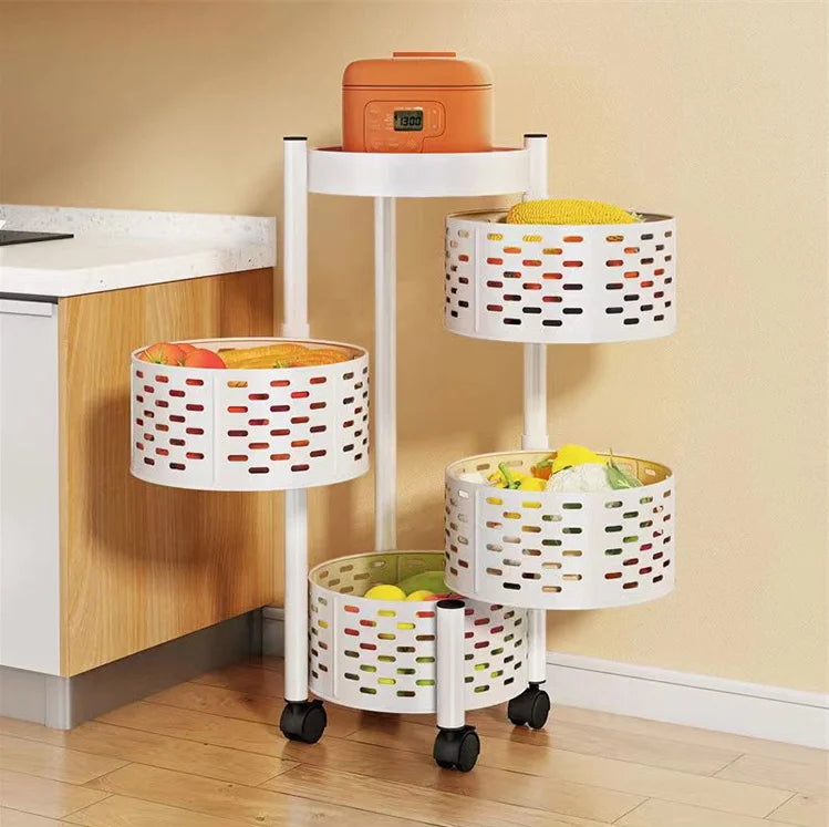 Multi-Functional Floor Trolley 360 Degree Rotation Kitchen Shelf Fruit Vegetable