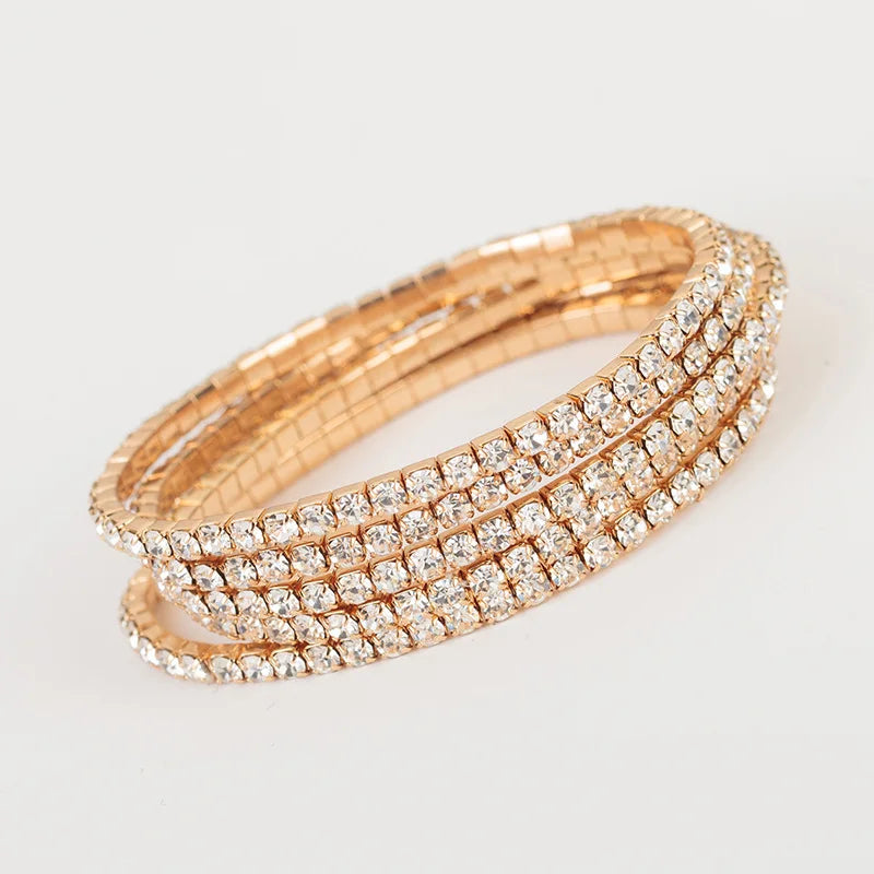 Hot Sale Women's DIY Charm Bracelet 3mm Crystal Glass Stone Chain Single Row Gold Plated Rhinestone Stretch Bracelet