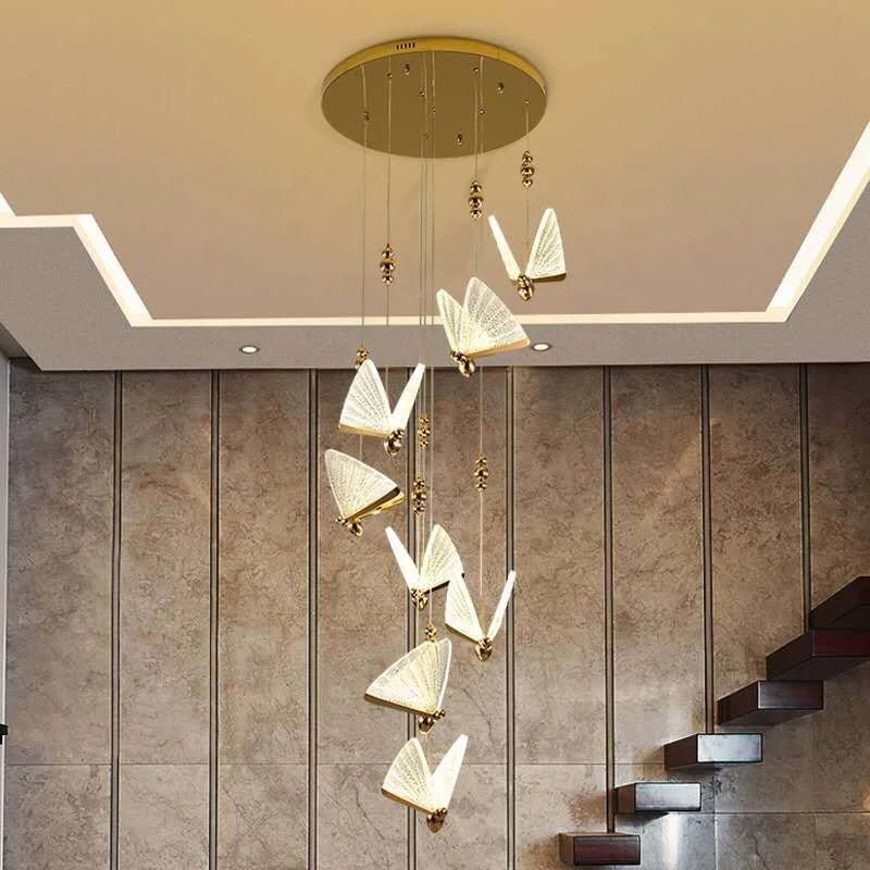 Villa Decoration Stairwell Hanging Lights Butterfly Chandeliers for Staircase