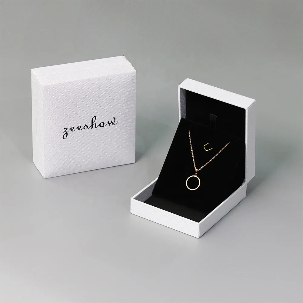 Custom Logo Earring Ring Necklace Jewelry Box White Leatherette Paper Jewelry Packaging Luxury Paper Jewelry Boxes