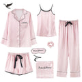 Spring Lady 7 Pcs Sleepwear Sets Ice Silk Satin Home Wear Floral Printed Long Sleeve Pajamas Women