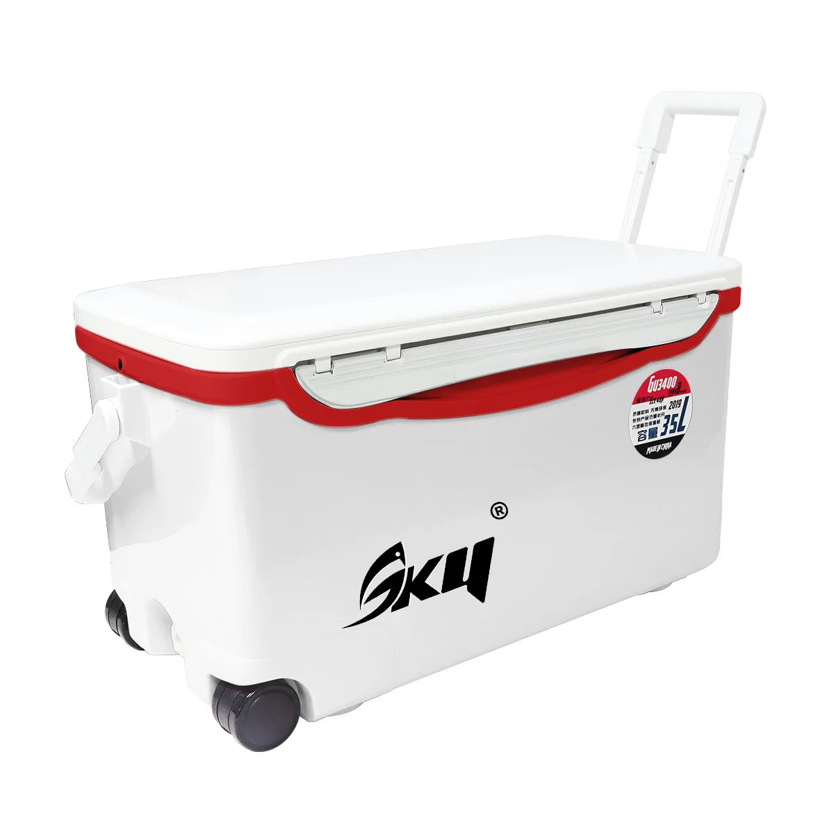 35L ABS Plastic Multifunctional Seat with Pull Rod and Wheel 48 Hour Thermal Insulation Fishing Cooler Box Fishing Gear Tackle