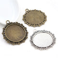 30mm Inner Size Antique Bronze and Silver Plated Color Flower Style Cabochon Base Setting Charms Pendant