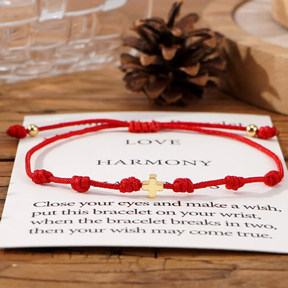 Go2boho New Year Adjustable China Red Rope Peruvian Knot Bileklik Fashion Jewelry Women Gold Cross Charm Bracelets Lucky Gifts