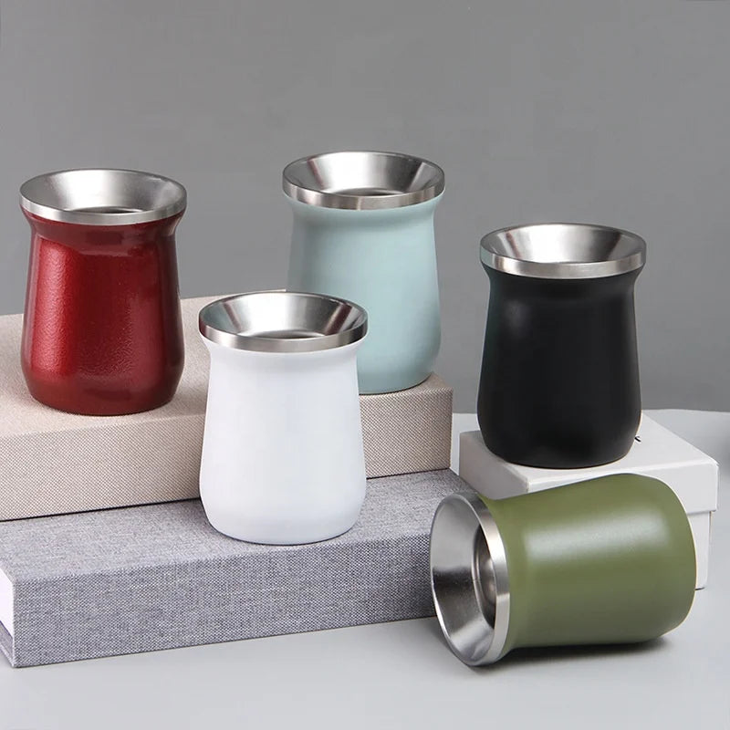 Argentina Style 8oz Double Wall Insulated Stainless Steel Yerba Mate Cup Bombilla Straw Business Gift 6-12 Hours Thermal