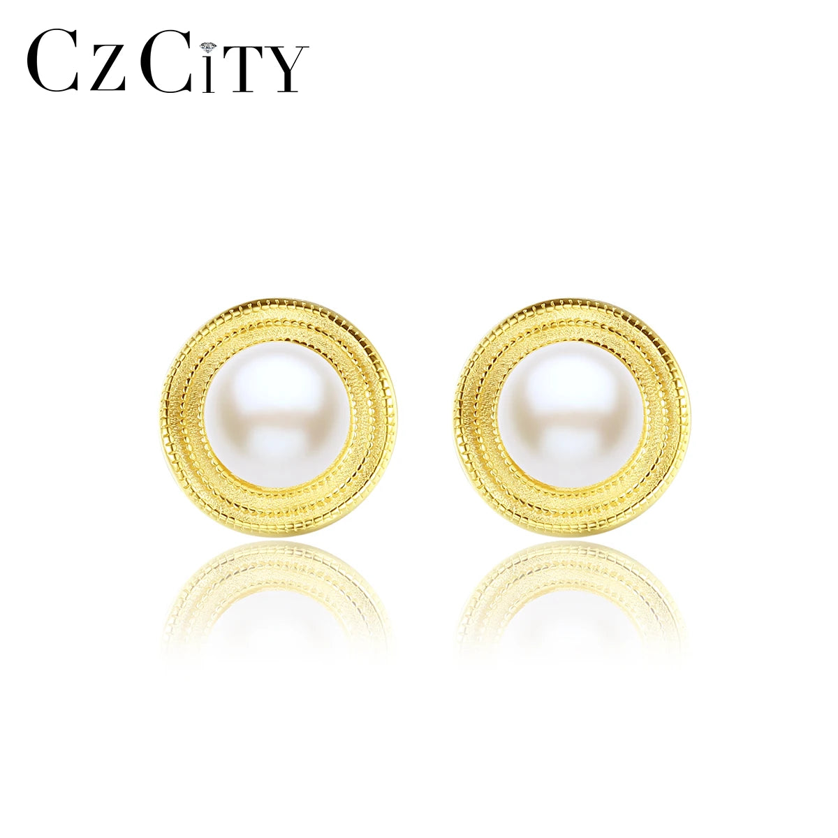 CZCITY Stud New Earing Fashion Designer Cute Lady 925 Silver Sterling Gold Plated Freshwater Pearl Woman Earring