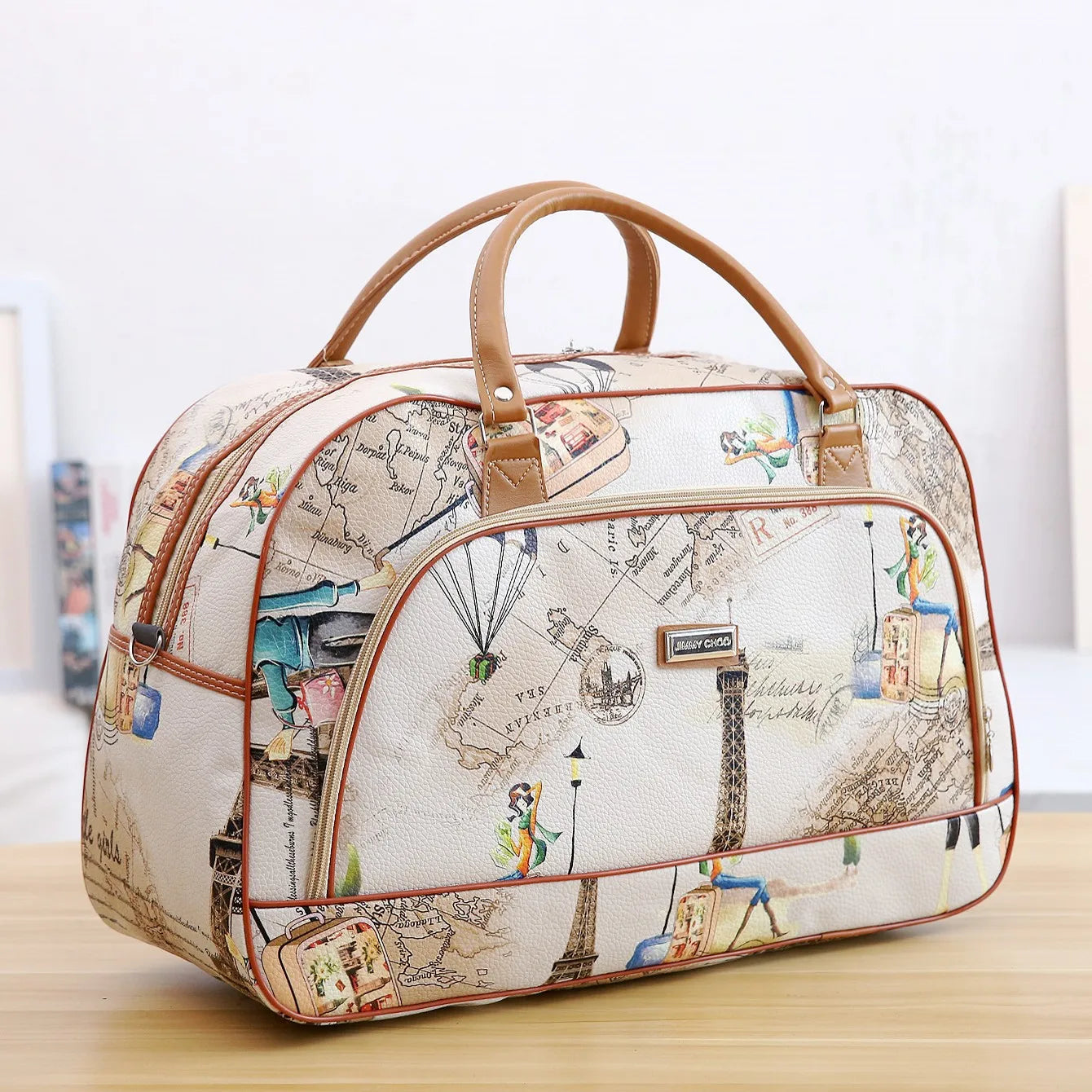 Large Capacity Men's Women's PU Duffel Travel Bag Factory Wholesale Short Carry-on Duffel Bag with Fashionable Cartoon Pattern