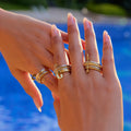 J&D Stainless Steel 18PVD Gold Plating Stone Star Rope Twist Texture Hammered Wire Paper Clip Stacked Ring