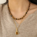 Fashion Real Gold Plated Waterproof Non Tarnish Pendants Handmade Natural Amber Necklaces with Beads