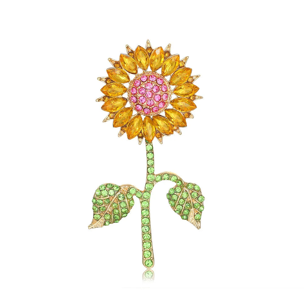 Alloy Sunflower Brooch with Diamond Fashionable Accessory for Women and Girls for Weddings Parties and Gifts
