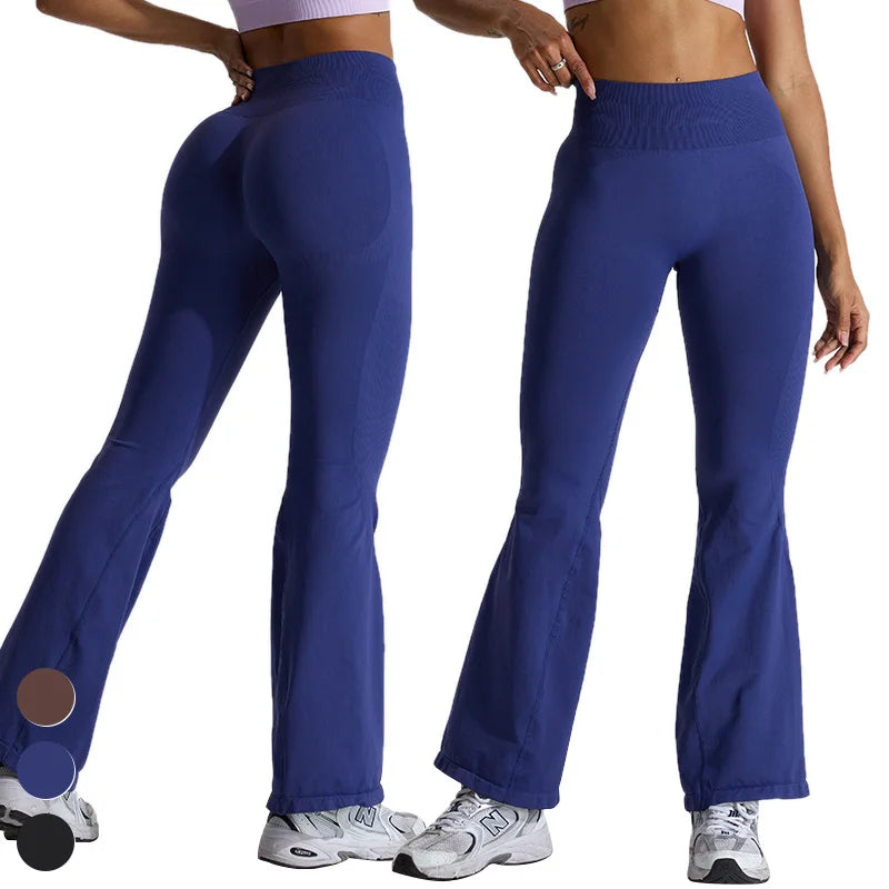 Customized Logo Women's XL Wide Leg High Waist Fitness Pants Seamless Flare Yoga Leggings Scrunch Butt Made Spandex Outdoor