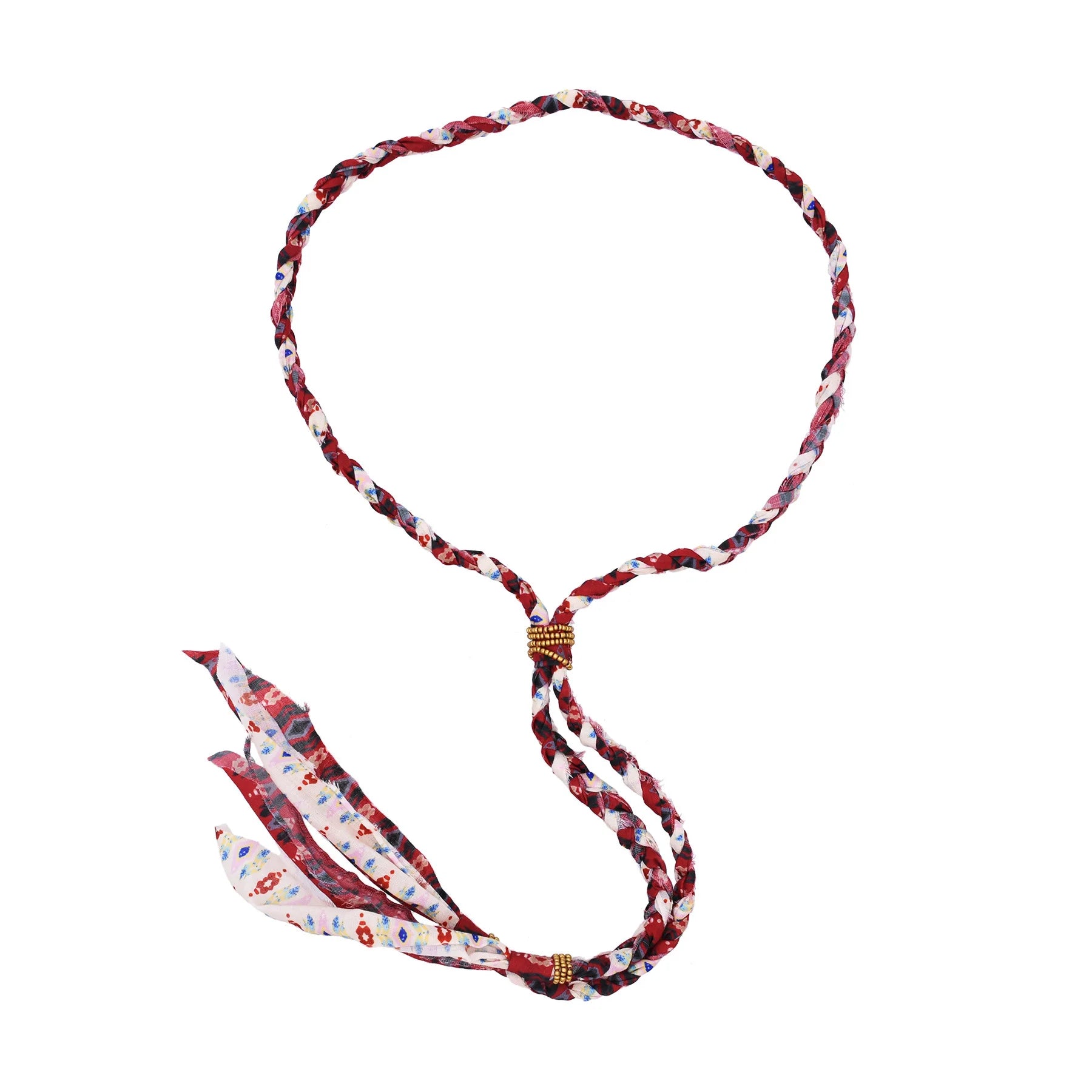 European Style Handmade Woven Necklace Long Beach Bohemian Vacation Gold-Plated Link Chain with Fabric Flower Pattern for Gift