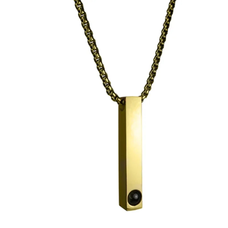 Custom Photo bar Projection Necklace for MensGoldVertical Upload Picture Pendant Metal Puzzle 3d Stainless Steel Jewellery