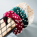 European and American Fashion Big Brand Pearl Headband Women Jin Si Rong Knot in the Middle Wide-edged Headband Korear Handbandn