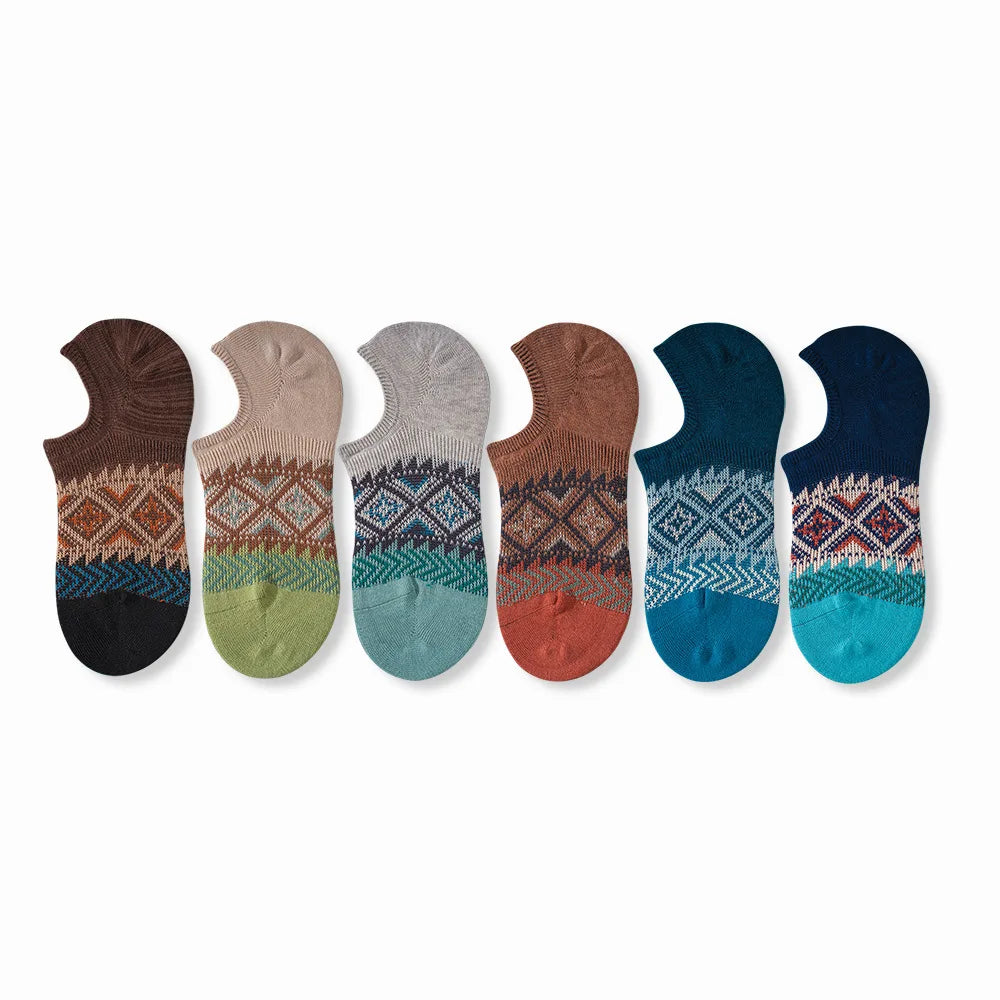 Fashion New Design Summer Men's Cotton Vintage Ankle Socks Unisex Ethnic Style Knitted Low Cut Socks Wholesale Customization