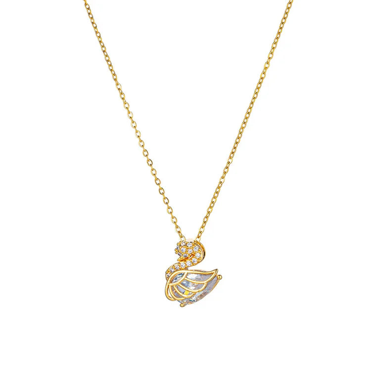 Wholesale Stainless Steel Korean Women Light Luxury Dianty 18k Gold Zircon Diamond Little Swan Necklace