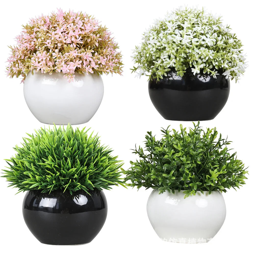 DS Greenery Topiary Shrubs Potted Artificial Plastic Faux Grass for Bathroom Home Kitchen Office & Farmhouse Decor