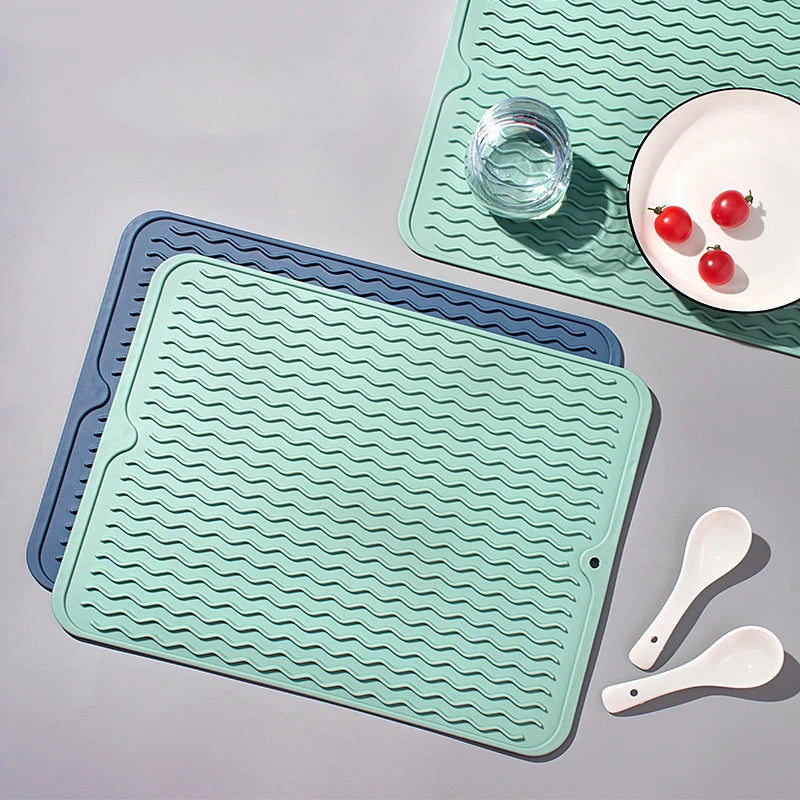 Waterproof Non-Slip Silicone Kitchen Table Mat Classic Insulated Placemat Wave Trough Drain Pad Kitchen Insulated Drain Mat