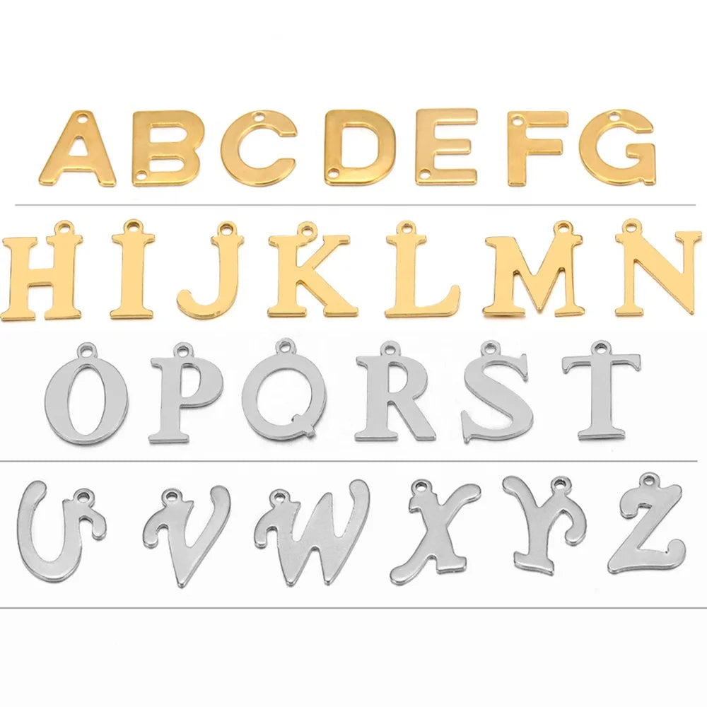 26Pcs Stainless Steel Haplopore English Alphabet a Set of 26 Charms Pendants for DIY Necklace Earrings Making Jewelry Wholesale