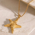 Fashion 18k Gold Pleated Stainless Steel Starfish Necklace Pendant Waterproof Rope Chain Star Pendant Necklace