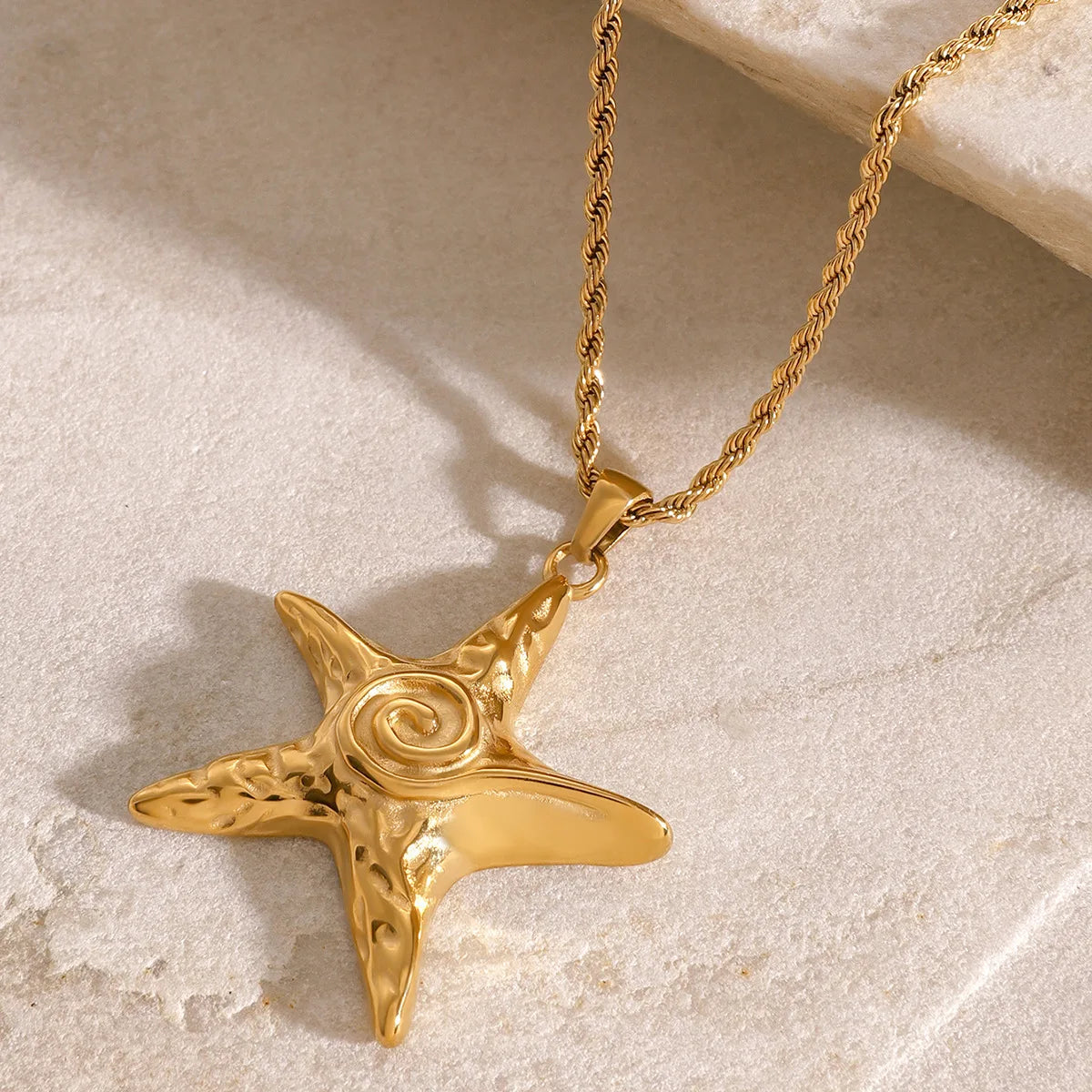 Fashion 18k Gold Pleated Stainless Steel Starfish Necklace Pendant Waterproof Rope Chain Star Pendant Necklace