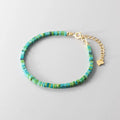Minimalist Tiny Handmade 925 Sterling Silver Square Turquoise Beaded Adjustable Bracelet for Women