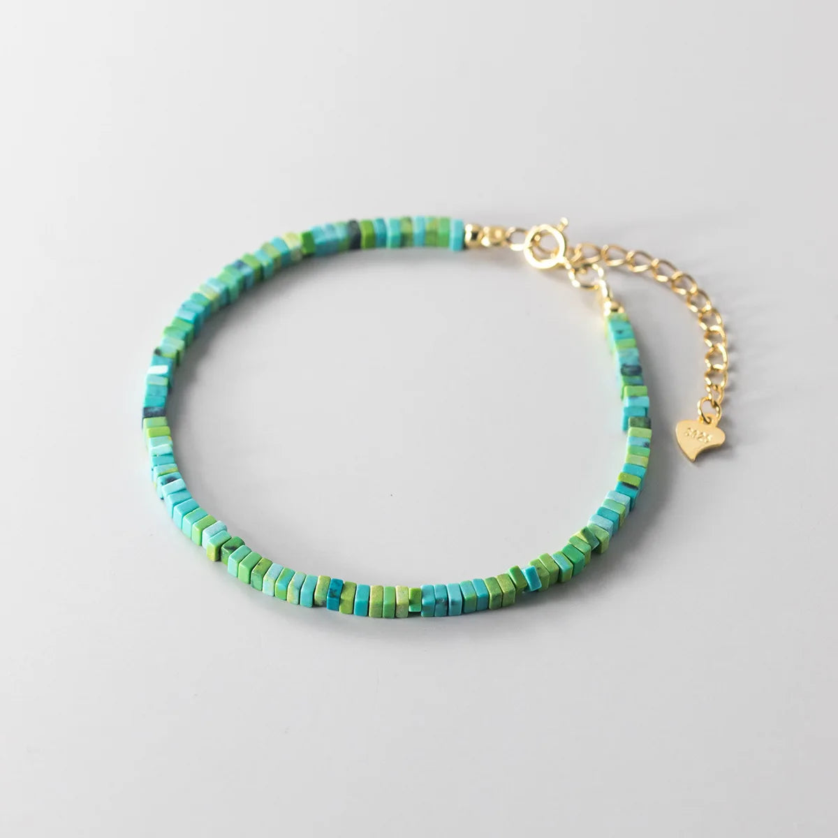 Minimalist Tiny Handmade 925 Sterling Silver Square Turquoise Beaded Adjustable Bracelet for Women