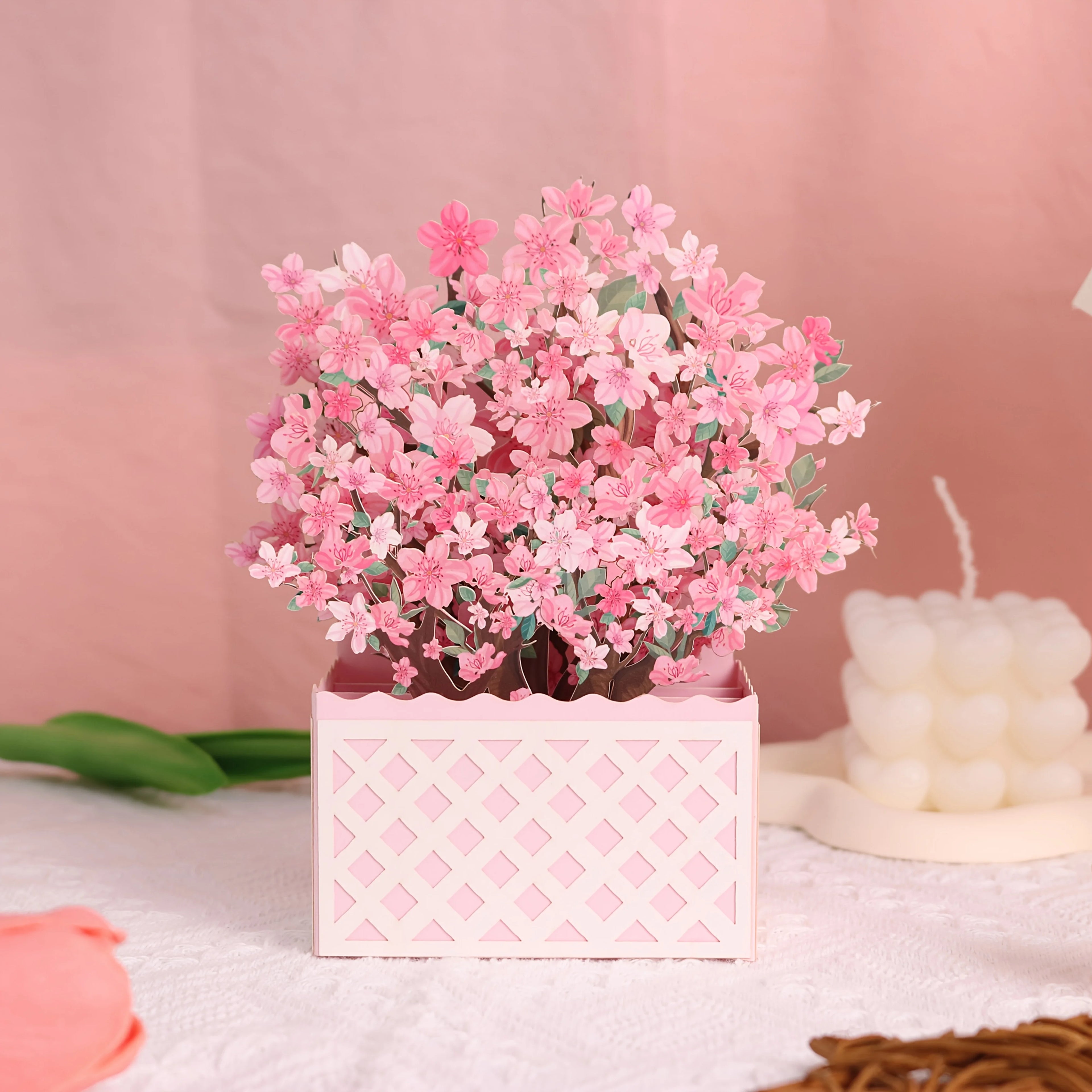 In Stock Cherry Blossom Flower Box with a Space for Leaving Messages for Birthday Wedding and Other Occasions 3D Greeting Card.
